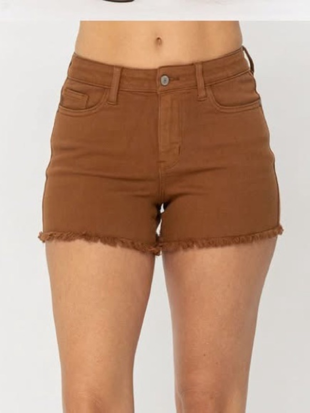 Judy Blue Brown Garment Dyed Frayed Hem Denim Shorts